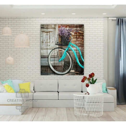 Картины в интерьере артикул Велосипеды - Велосипед и сирень, Велосипеды, Creative Wood